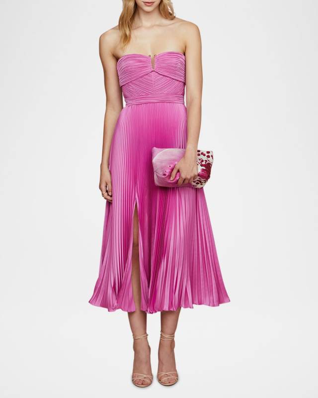 Harden Pleated Strapless Midi Dress